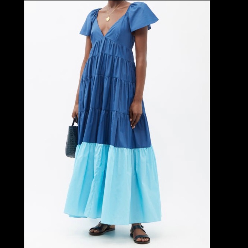 Staud Corsica blue tiered maxi dress S